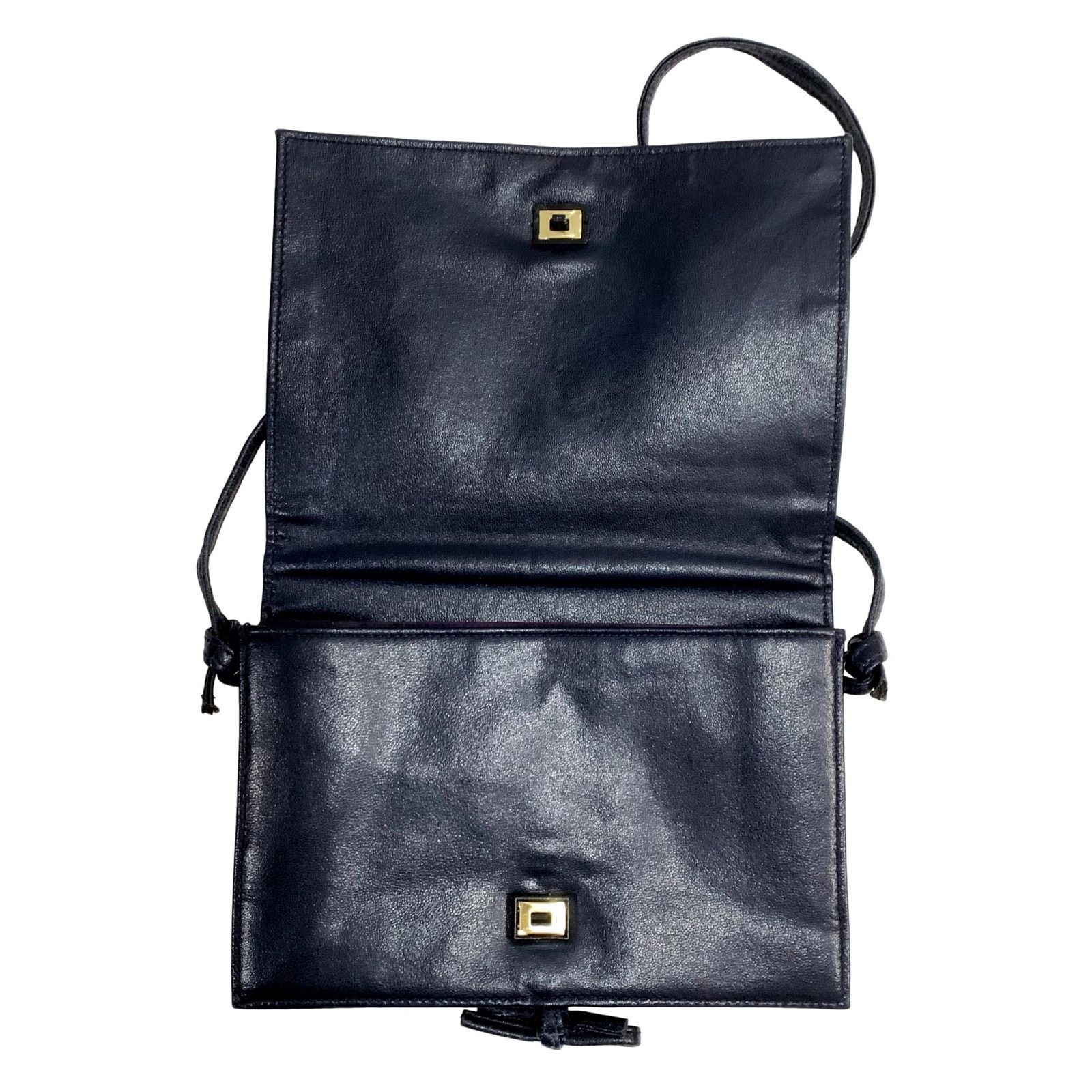 Vintage 70s Mod Markay Dark Blue Leather Shoulder Bag w Flap and Bow Size ONE SIZE - 3 Thumbnail