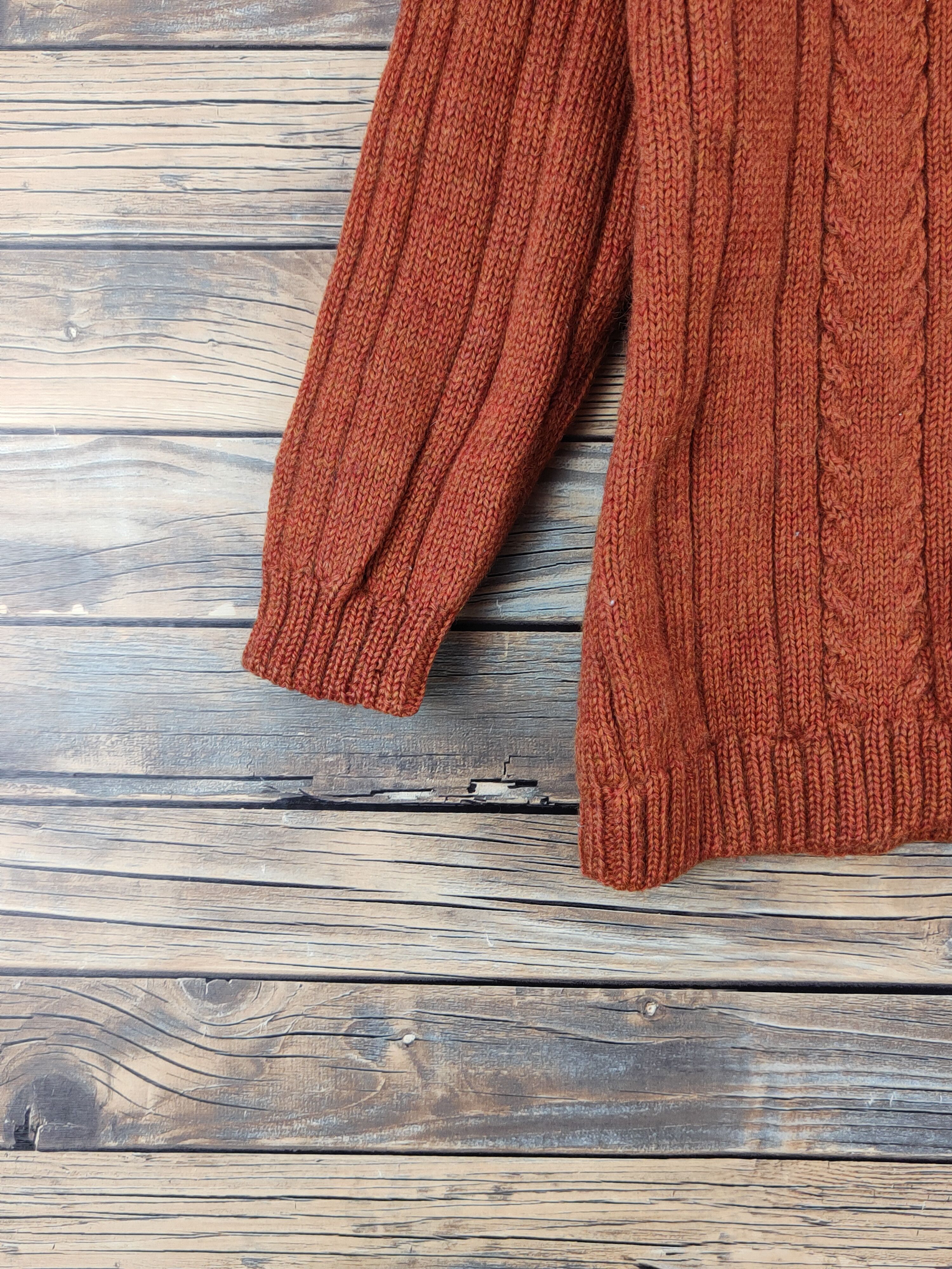Aran Isles Knitwear × Japanese Brand Japanese Brand Dark Orange cable Knitwear Cardigan #W978 Size S / US 4 / IT 40 - 4 Thumbnail
