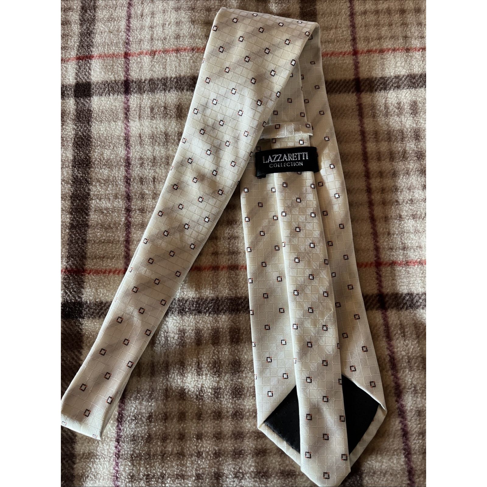 Other Lazzaretti Collection Tie Beige Geometric Silk Necktie Size ONE SIZE - 3 Thumbnail