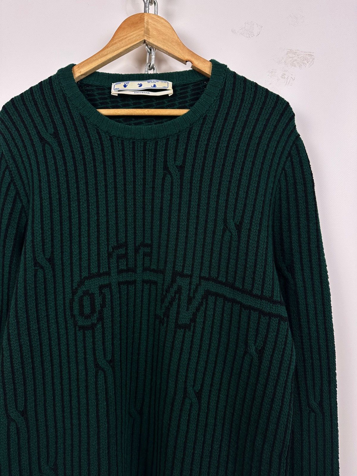 Off-White Off White Green Wool Cable Knit Sweater Size US XL / EU 56 / 4 - 5 Thumbnail