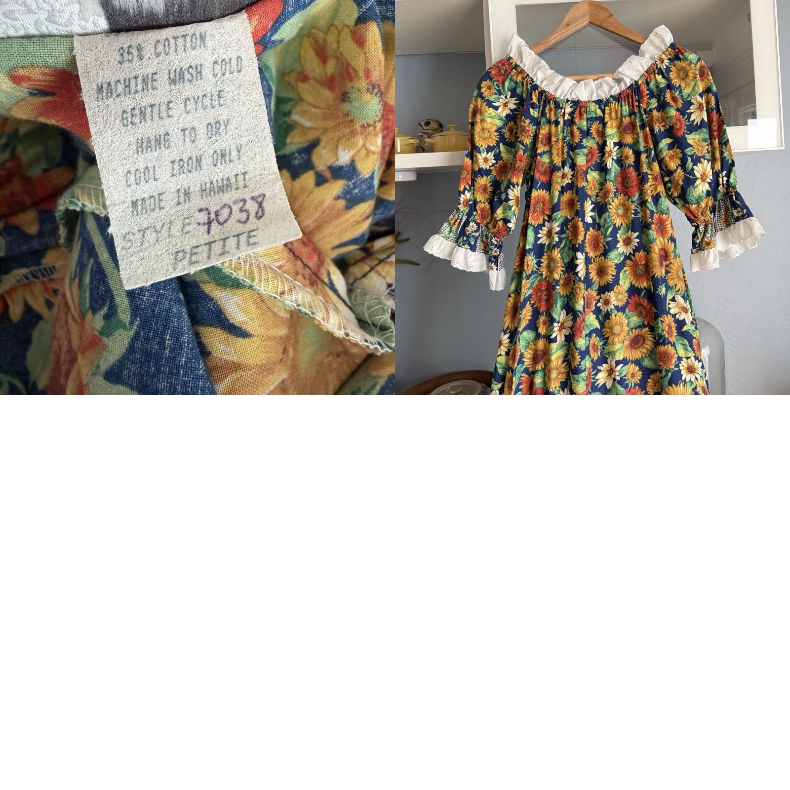 Vintage VINTAGE Lauren Michele Off Shoulder MuuMuu Dress Sunflower Eyelet Ruffle Maxi Bohemian 1980s PM Petite Womens Size M / US 6-8 / IT 42-44 - 8 Thumbnail