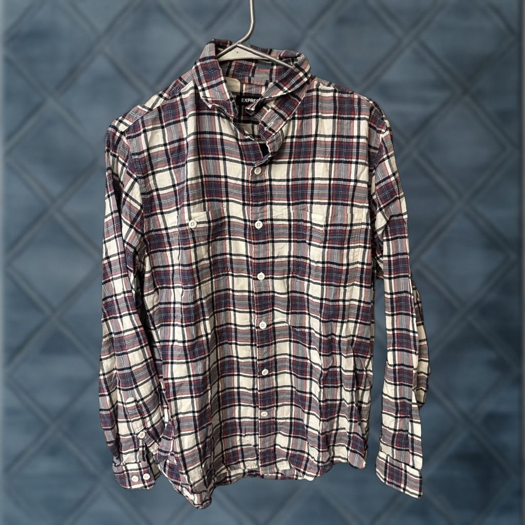 Express Express Button-Down Shirt Mens Medium Long Sleeve Maroon Multicolor Plaid Slim Cotton Shirt Up Button-Up Casual Size US M / EU 48-50 / 2 - 1 Thumbnail