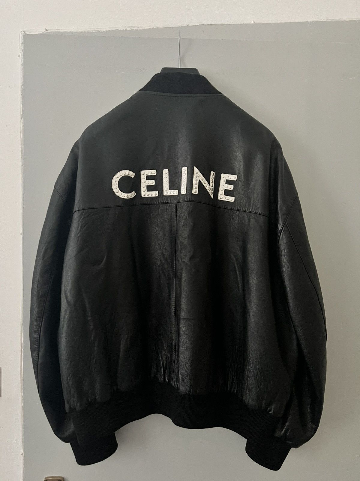 Celine CELINE x Hedi Slimane Leather Logo Bomber Jacket Size US M / EU 48-50 / 2 - 2 Thumbnail