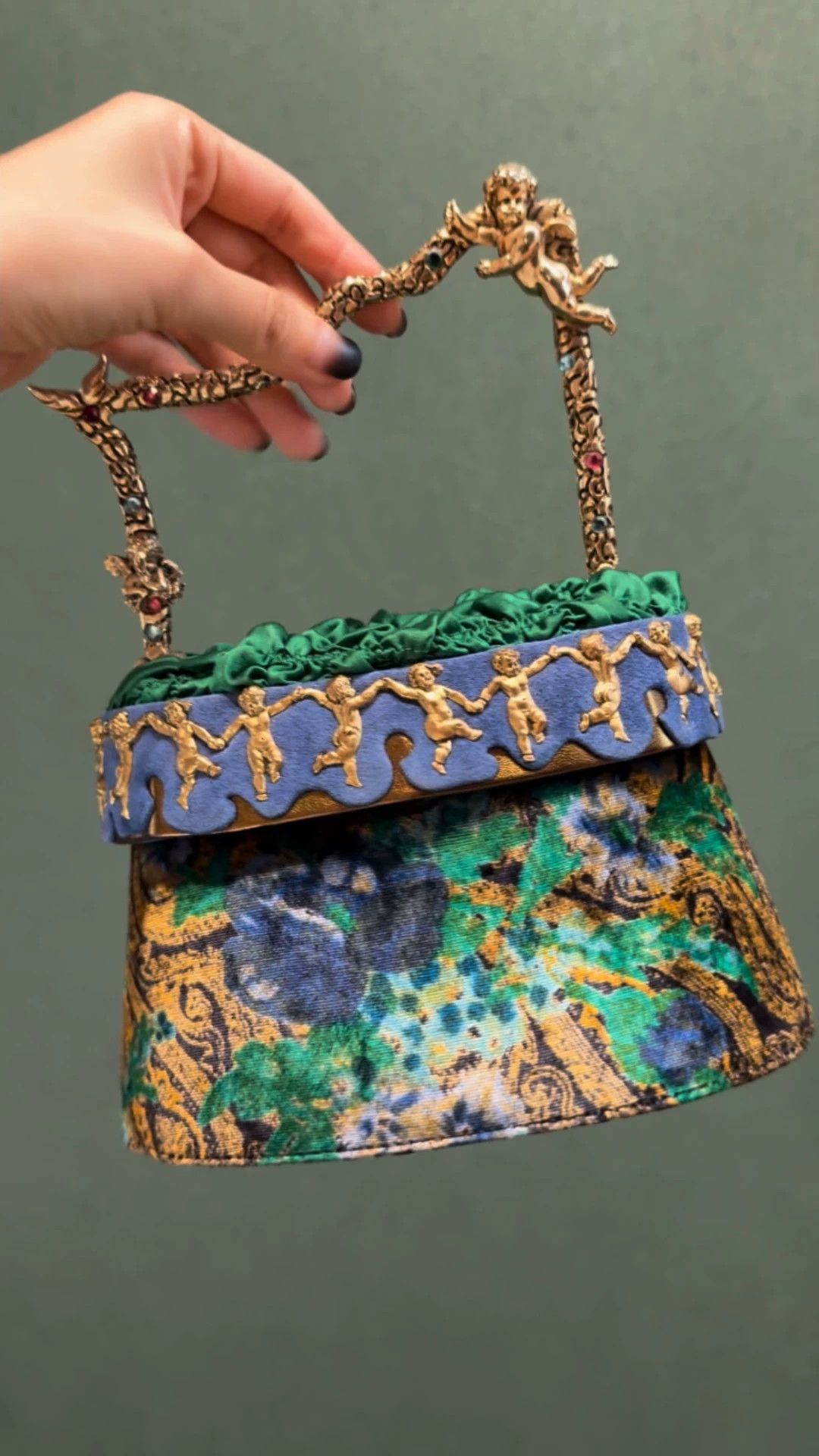 Vintage Women's Vintage French Angel Painted Velvet Gilt Metal Bag Size ONE SIZE - 1 Thumbnail