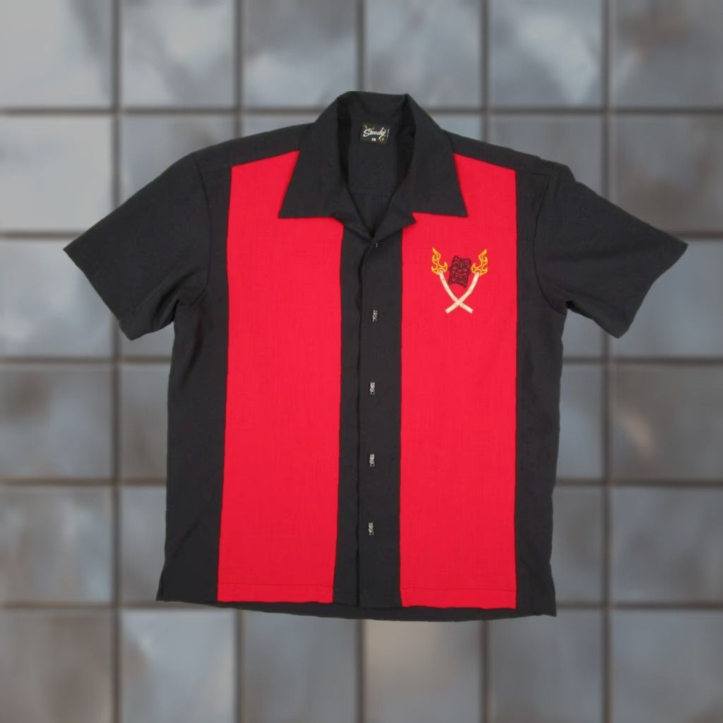 Vintage Steady Shirt Mens XS Black Red Tiki Embroidered Made in USA Camp Collar Bowling Size US XS / EU 42 / 0 - 1 Thumbnail