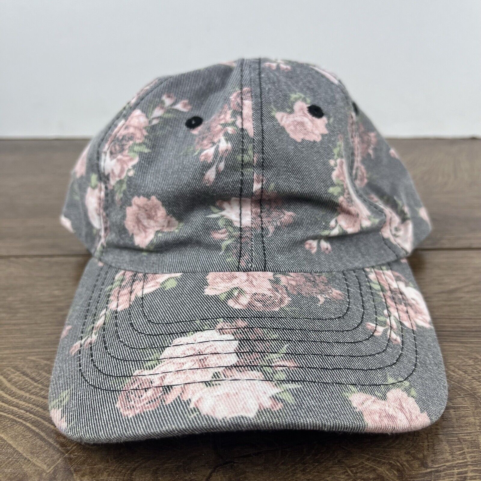 Other Pink Flower Hat Gray Cap Adjustable Hat Gray Adult Fit Hat Size ONE SIZE - 4 Thumbnail
