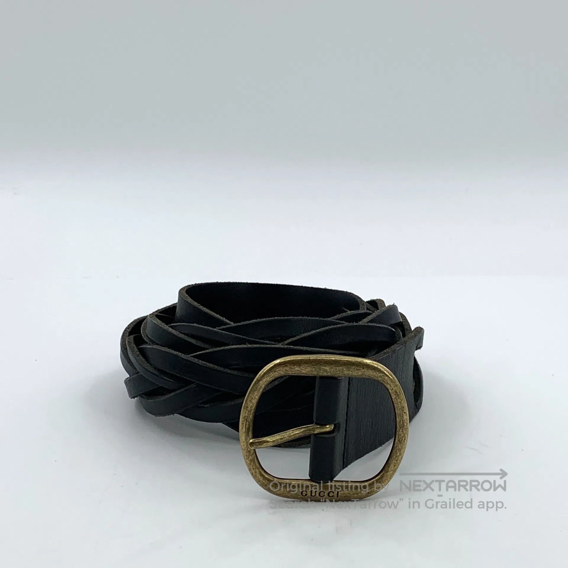 Gucci Guicci Black Vintage Leather Square Buckle Weaved Belt| Size ONE SIZE - 1 Thumbnail