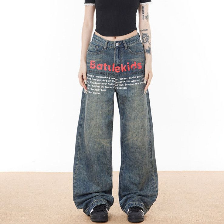 Vintage Male punk distressed street letter print washed denim jeans Size US 32 / EU 48 - 4 Thumbnail