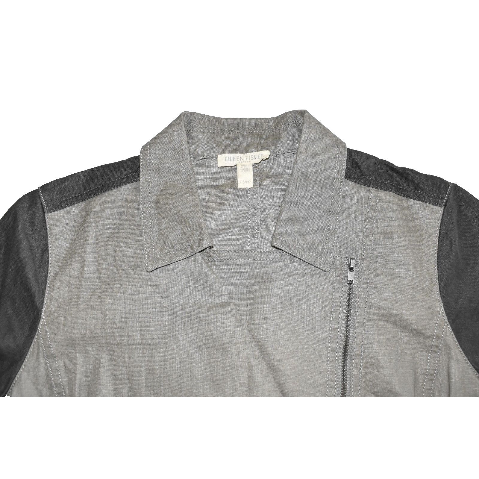 Eileen Fisher EILEEN FISHER Coated Organic Linen Petite Moto Jacket Sz PS Size XS / US 0-2 / IT 36-38 - 6 Thumbnail