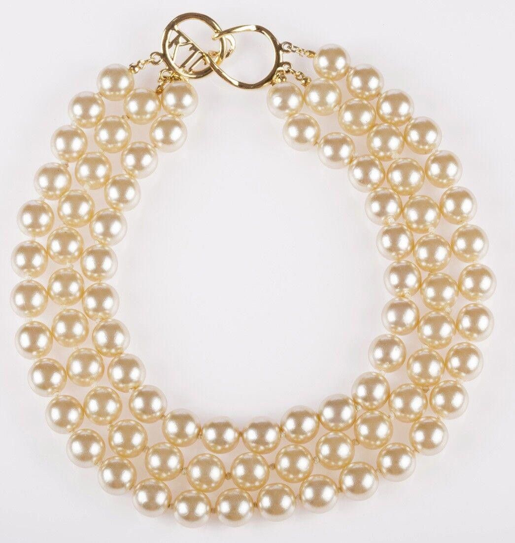 Designer KJL Triple Strand Simulated White Pearl Necklace Size ONE SIZE - 1 Thumbnail