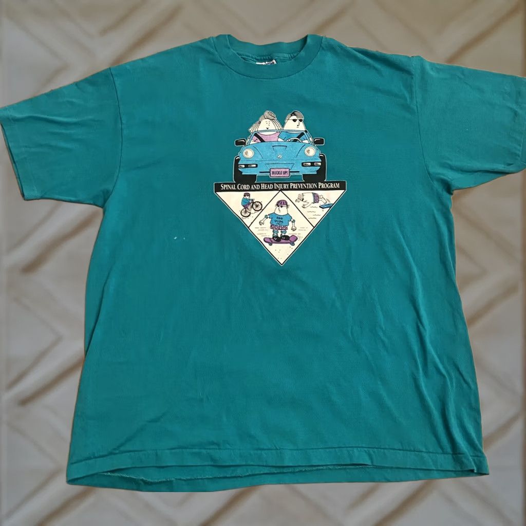 Vintage VINTAGE AND T-Shirt Skateboarding Spinal Cord & Head Injury Prevention Single Stitched XL Blue 90s Mens Shirt Size US XL / EU 56 / 4 - 1 Thumbnail