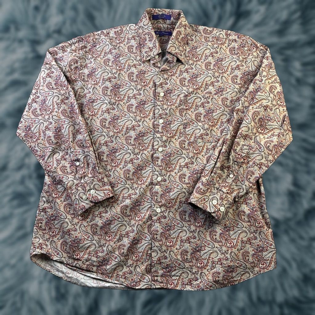 Vintage Alan Flusser Shirt Mens Large Beige Red Paisley Button Up Casual Size US L / EU 52-54 / 3 - 1 Thumbnail