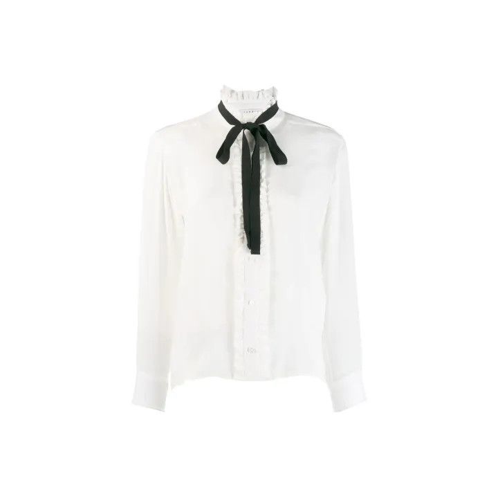 Sandro Sandro White Long Sleeve Bow Tie Shirt 0079 Size S / US 4 / IT 40 - 1 Thumbnail