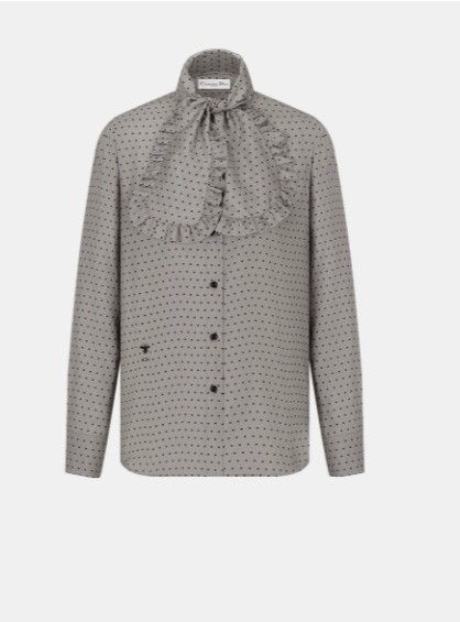 o1w1db10924 Silk Ascot Blouse With Dots Motif in Grey