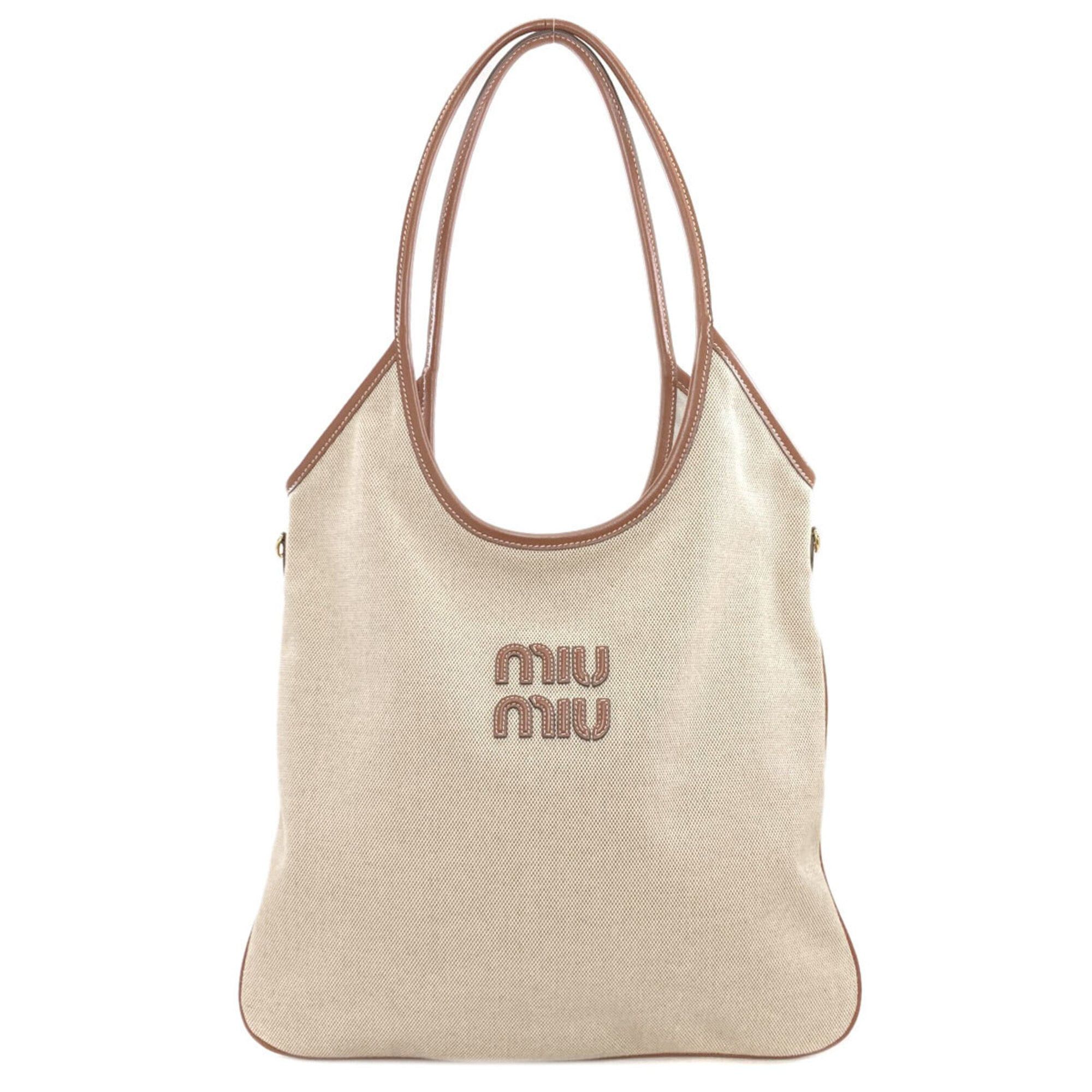 Miu Miu Miu Logo Tote Bag, Canvas, Women's in Brown, Women's