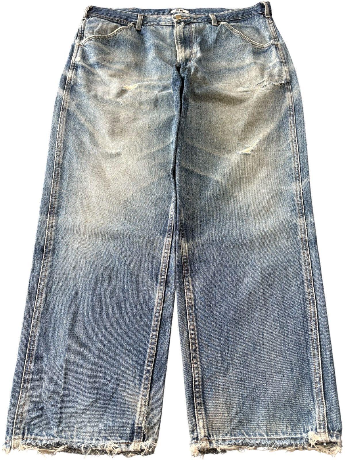 Vintage Uniqlo Lemaire Faded Wash Distressed Baggy Jeans