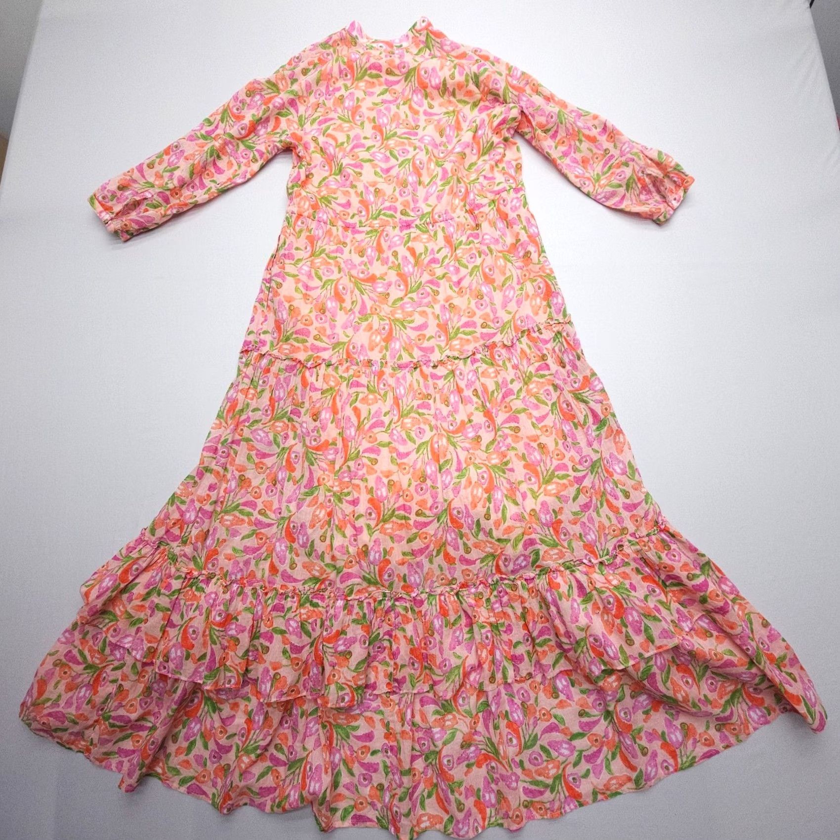 Banjanan Banjanan Maxi Dress in Mini Bloom Rose XS Multicolor Cotton Knit Floral 3/4 Sleeve Collared Button Bohemian Casual Party/Cocktail Travel Lightweight Size XS / US 0-2 / IT 36-38 - 3 Thumbnail