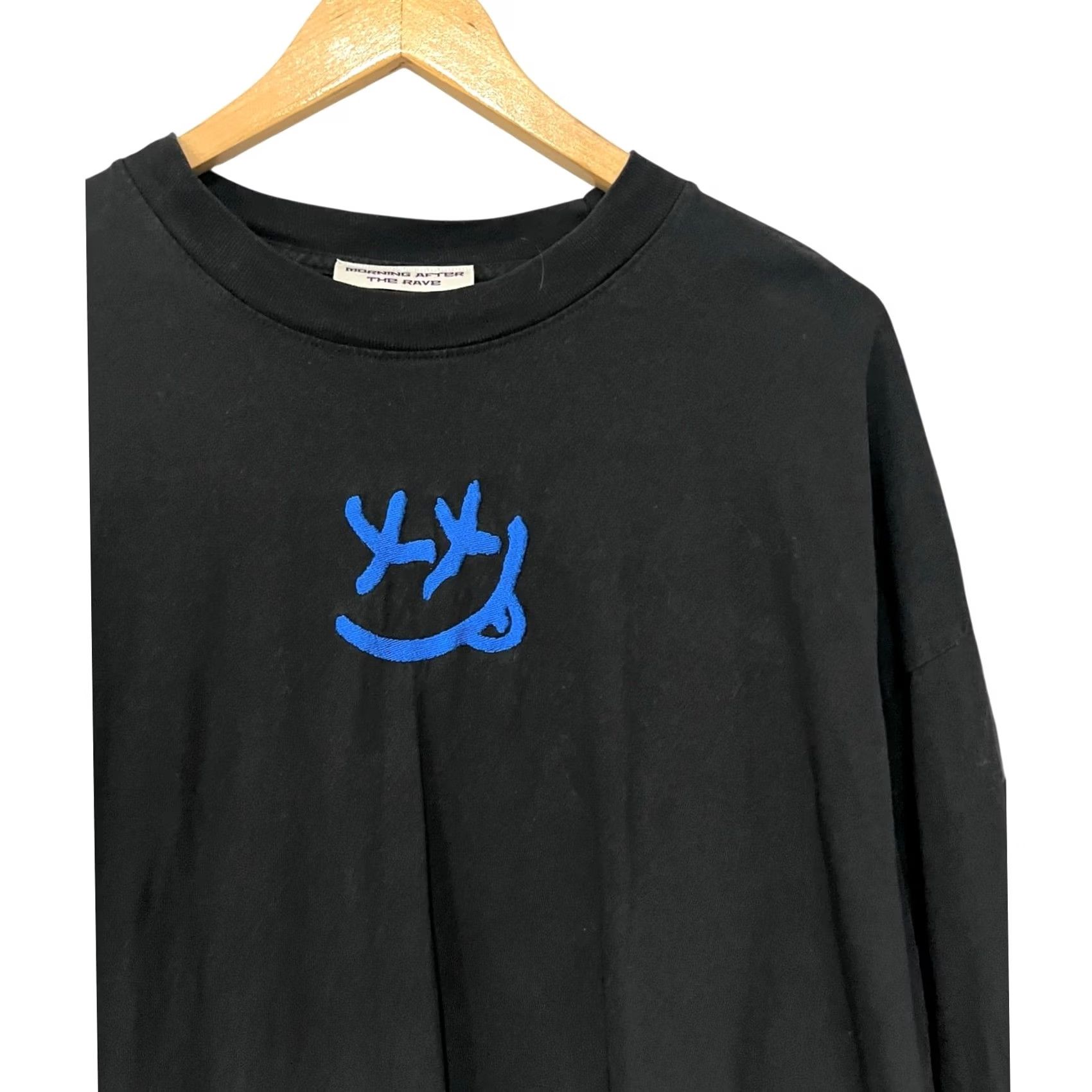 Vintage Morning After The Rave T-Shirt Long Sleeve Black w/ Blue Smiley Face Adult Large Size US L / EU 52-54 / 3 - 2 Thumbnail