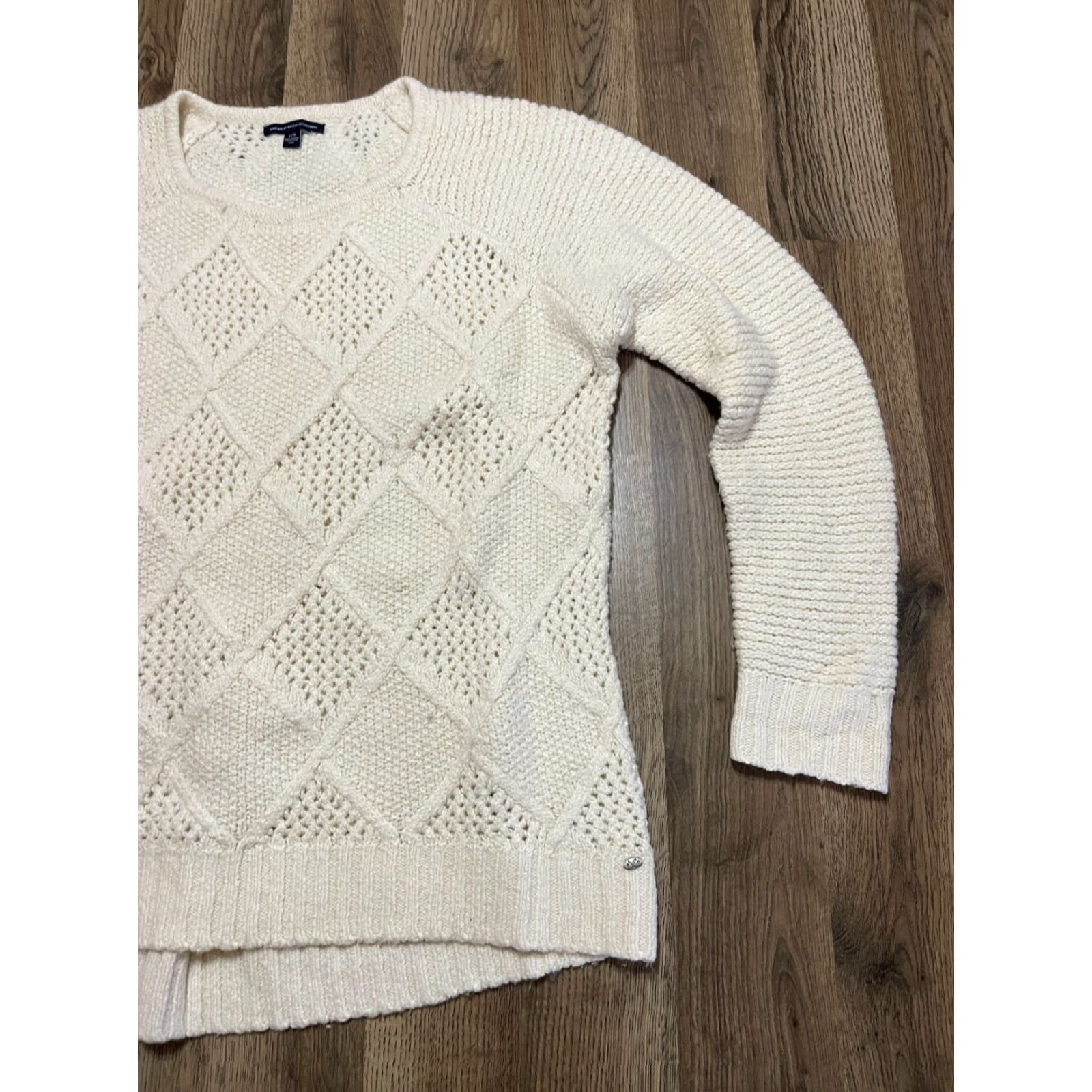 American Eagle Outfitters American Eagle Outfitters Sweater Shirt Womens Large White Knit Pullover Crew Neck Casual Fall Spring Summer Knit Regular Pullover Size L / US 10 / IT 46 - 4 Thumbnail