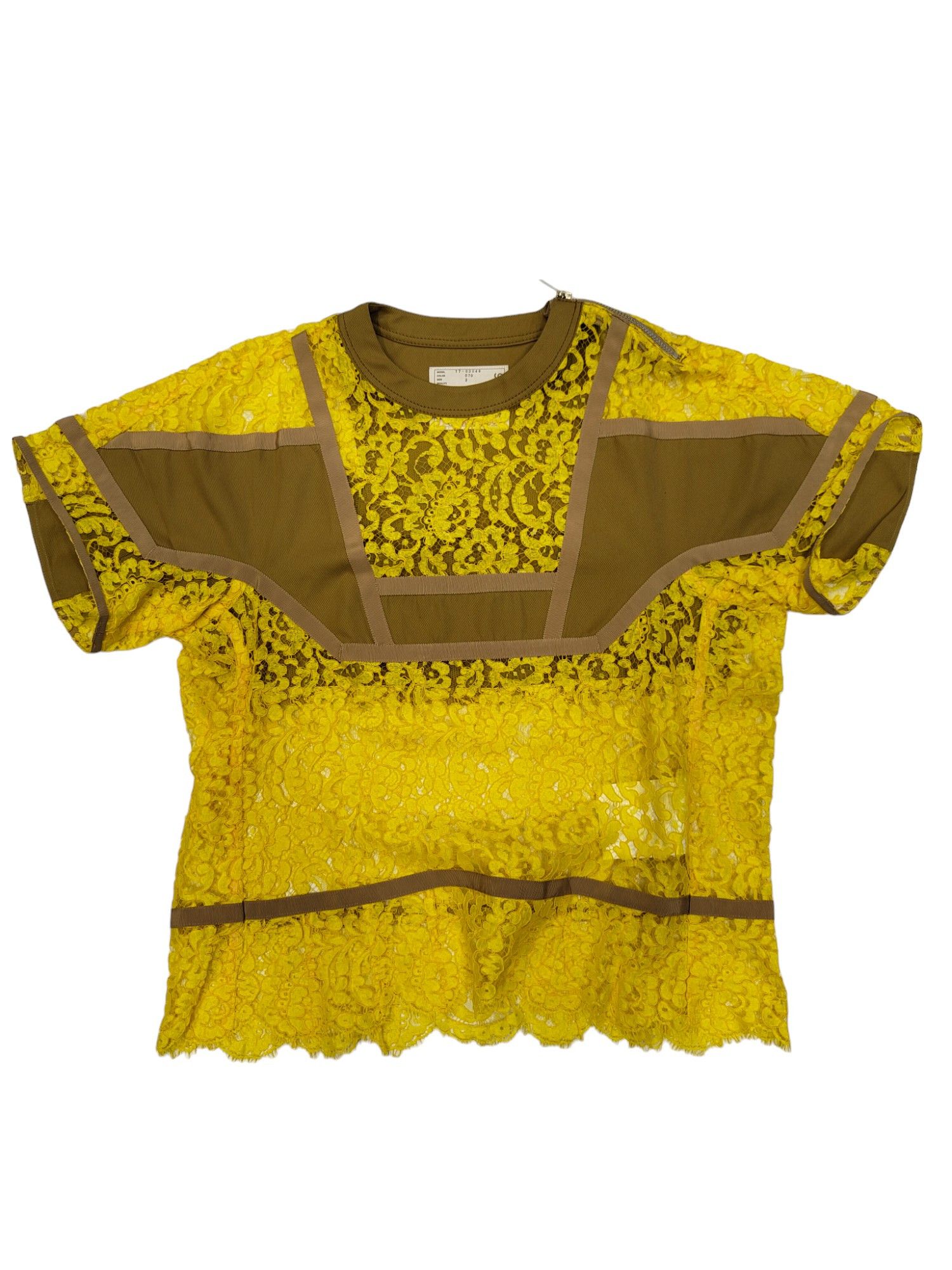 Sacai Mustard Yellow Lace And Light Brown Cotton Mixed T-Shirt Size M / US 6-8 / IT 42-44 - 1 Thumbnail