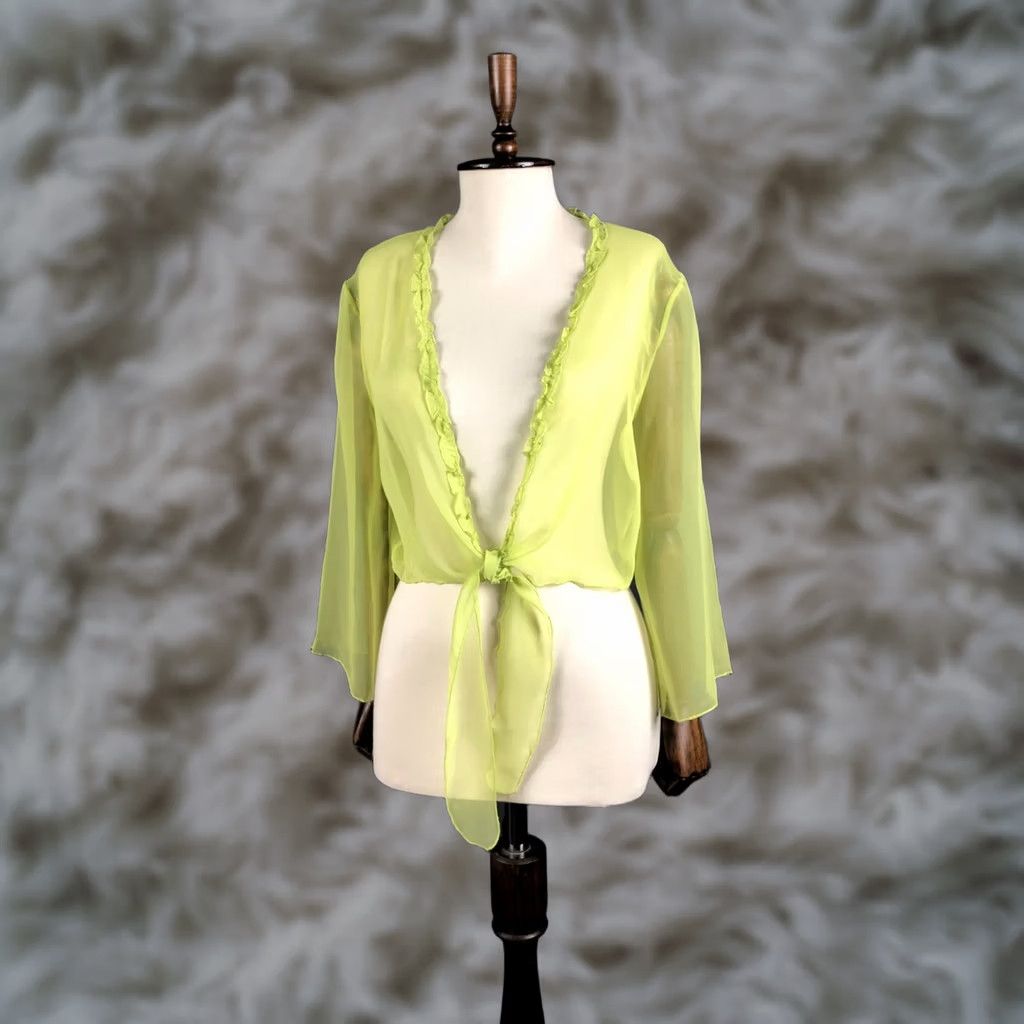 Vintage Bottega Blouse Tie 3/4 Sleeve Viscose Green Women Dressy Debut Tie Bolero Top Size ONE SIZE - 1 Thumbnail