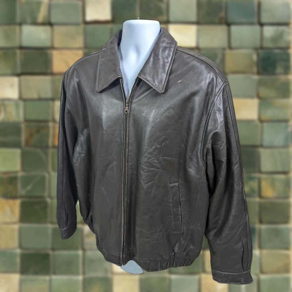 Vintage VINTAGE Y2K 00s J. Ferrar Mens XL Brown Lambskin Leather Bomber Jacket Coat Moto Biker Size US XL / EU 56 / 4 - 1 Thumbnail
