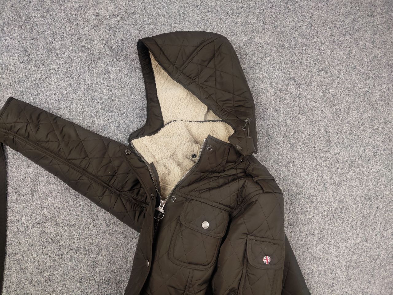 Barbour League Quilted Pocket Hooded Sherpa Green Jacket