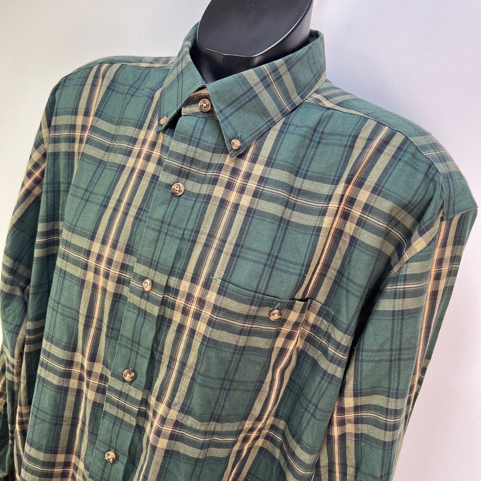L.L. Bean L.L. Bean Green Plaid Button Down Shirt Cotton Merino Wool Size US XL / EU 56 / 4 - 2 Thumbnail