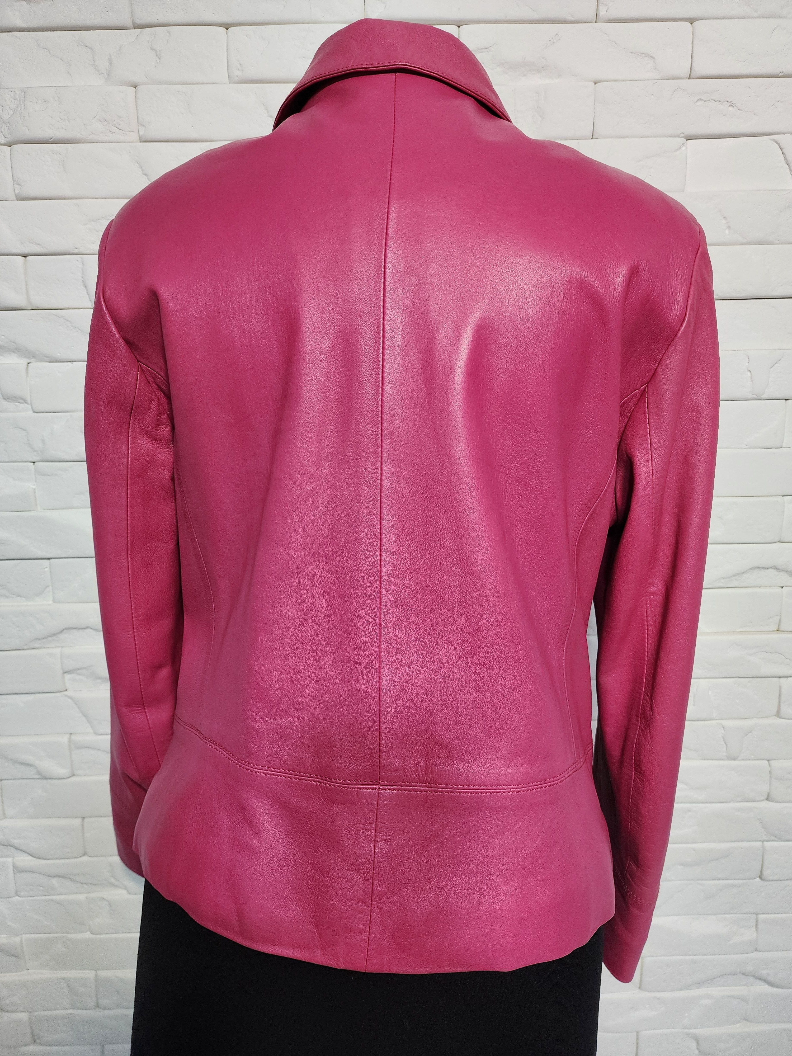 Designer Pink Leather Women's Sporty Jacket: Size M / US 6-8 / IT 42-44 - 3 Thumbnail