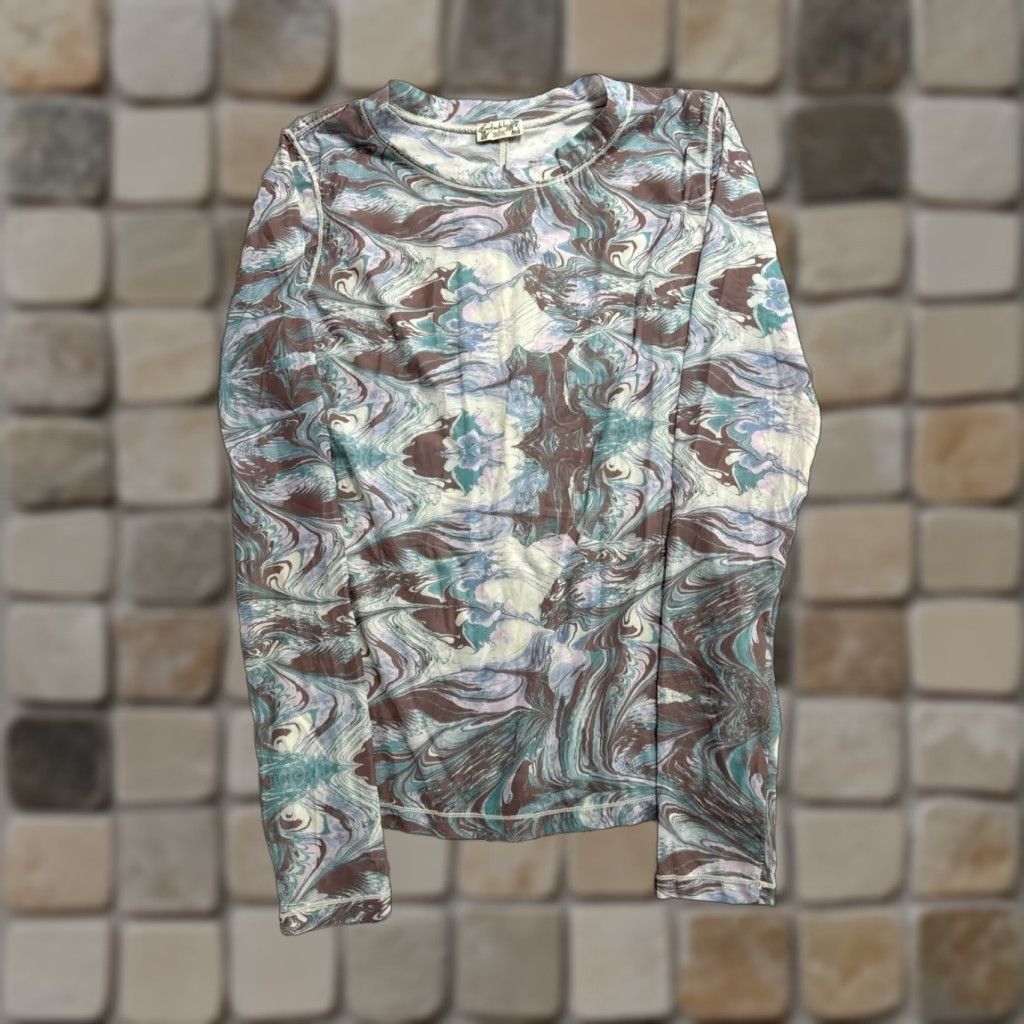 Free People Free People Shirt Womens XS Multicolor Abstract Print Cotton Crew Neck Casual Size XS / US 0-2 / IT 36-38 - 1 Thumbnail