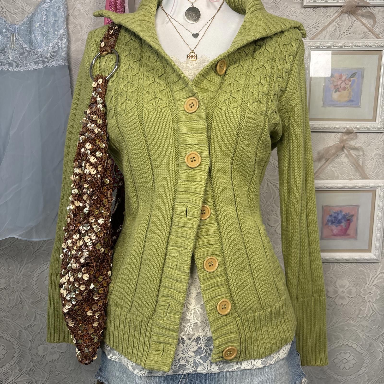Other y2k green chunky knit layering cardigan Size S / US 4 / IT 40 - 3 Thumbnail