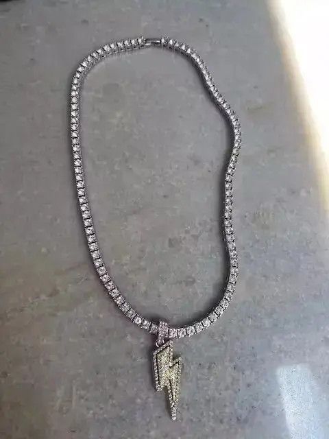 Jewelry 4Mm Lightning Zircon Tennis Chain Iced Out Bling Necklace in Silver, Men's