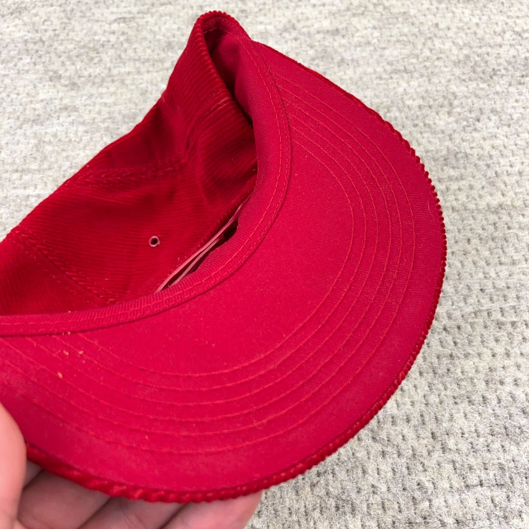 Vintage Vintage Red Corduroy Trucker Hat Cap Made in USA 80s Retro Outdoor Men's Adjustable Size ONE SIZE - 4 Thumbnail