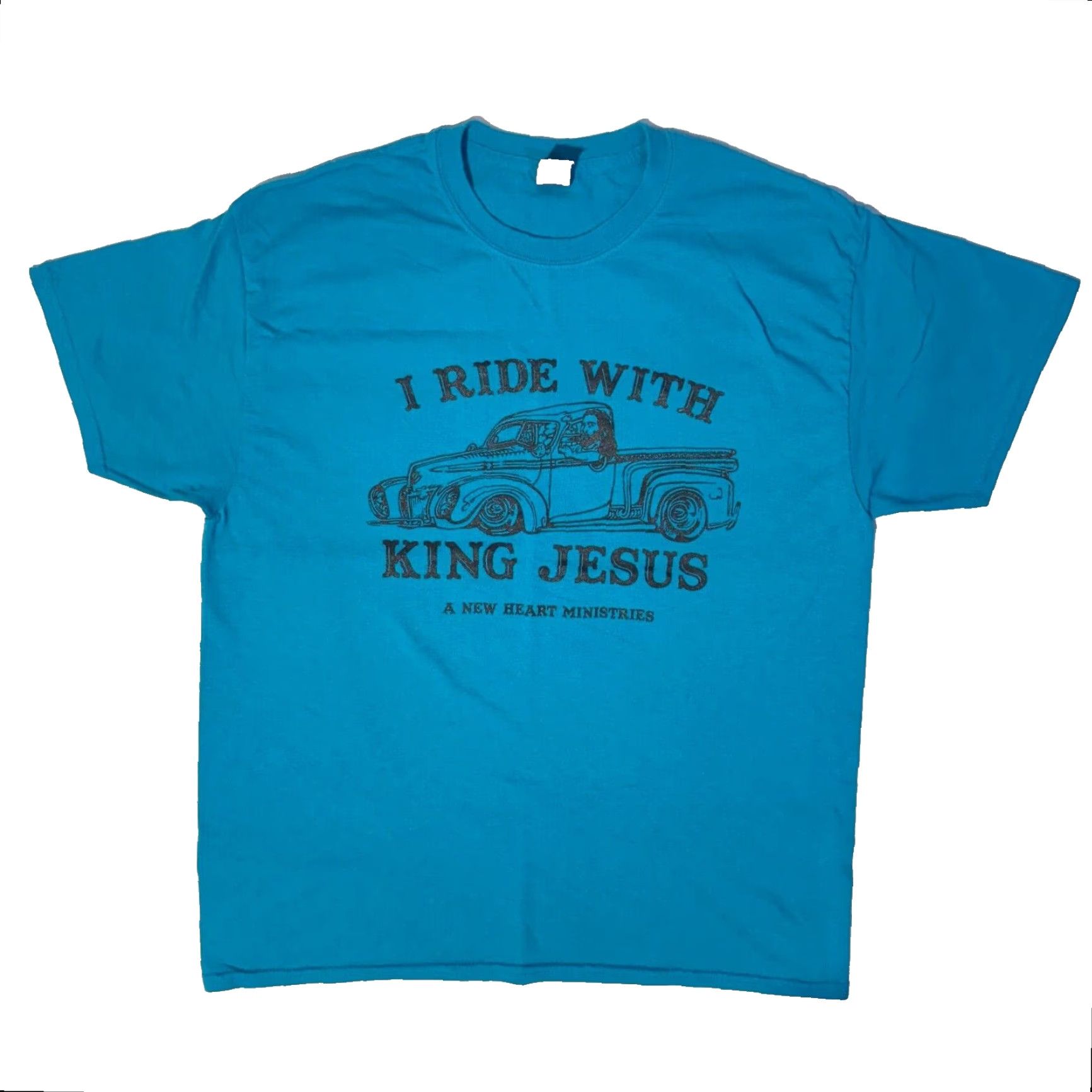 Gildan I Ride With King Jesus Tshirt Dropped Chevy Truck Takuache - L Teal Blue Size US L / EU 52-54 / 3 - 2 Thumbnail