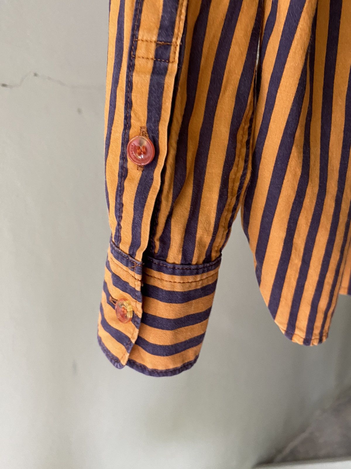 mercibeaucoup mercibeaucoup Orange & Navy Striped Mandarin Collar Shirt Size M / US 6-8 / IT 42-44 - 17 Thumbnail