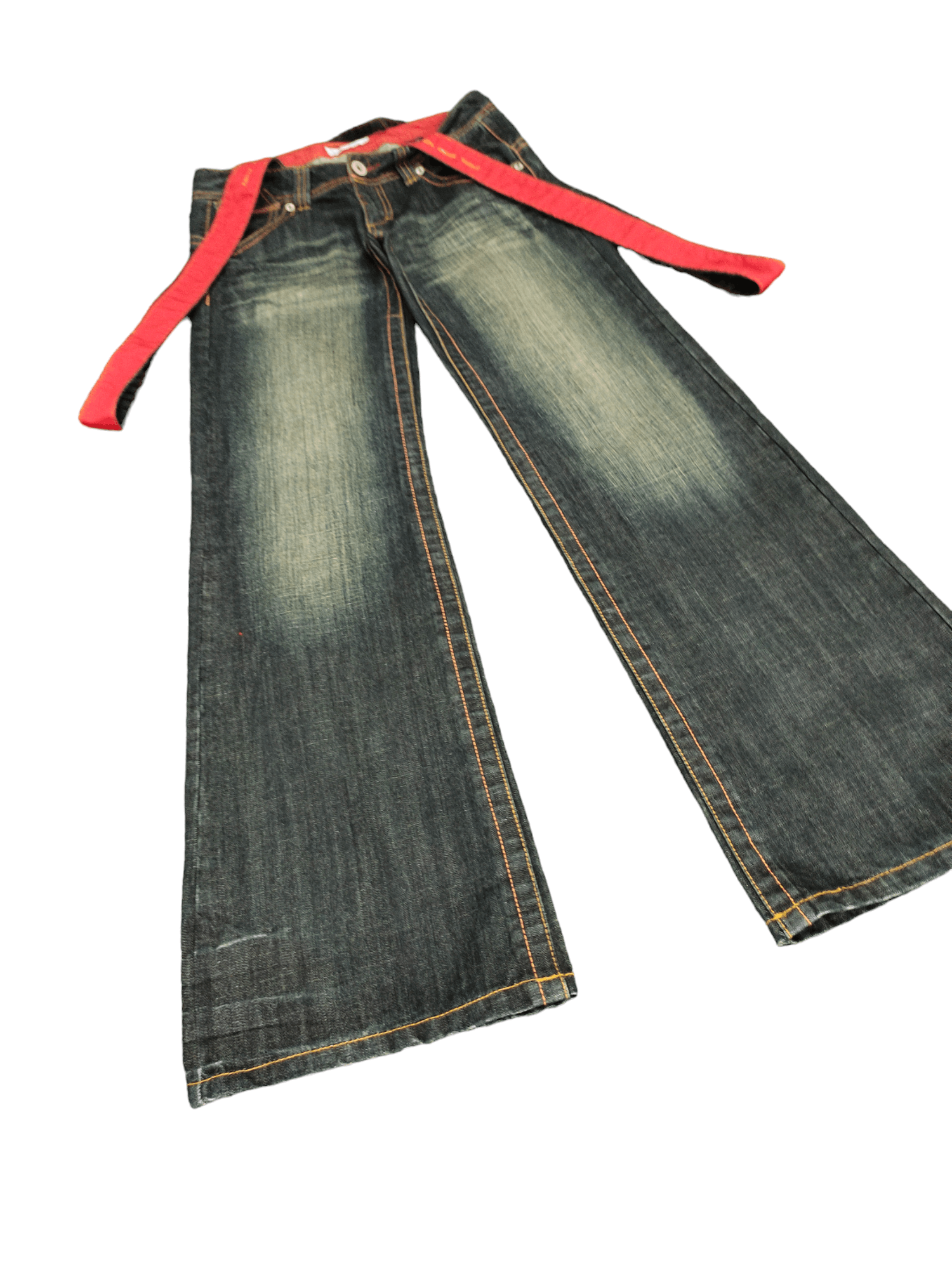 Japanese Brand Flare Jeans Avice Suspender Bondage Faded Boot Cut Goa Style Size US 29 - 4 Thumbnail