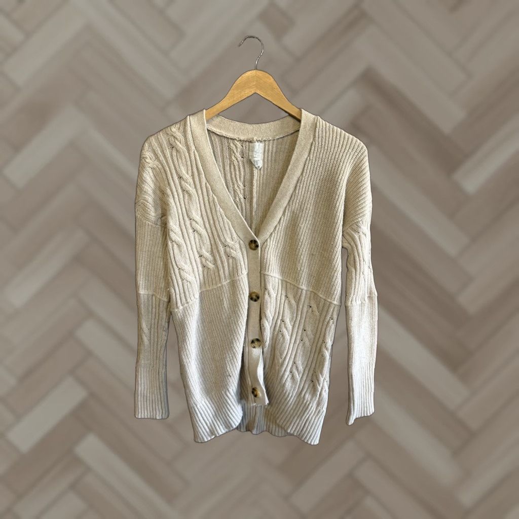 Joie VINTAGE Joie Cardigan Womens XS Cream Ribbed Knit Button Up Sweater Minimalist Size XS / US 0-2 / IT 36-38 - 1 Thumbnail