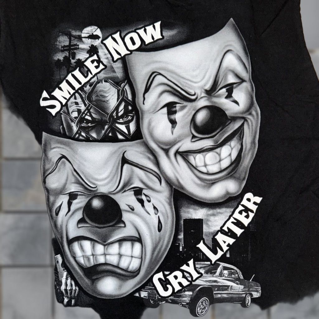 Vintage VINTAGE Now T-Shirt XL Black Smile Now Cry Later Chopped Mens Size US XL / EU 56 / 4 - 1 Thumbnail