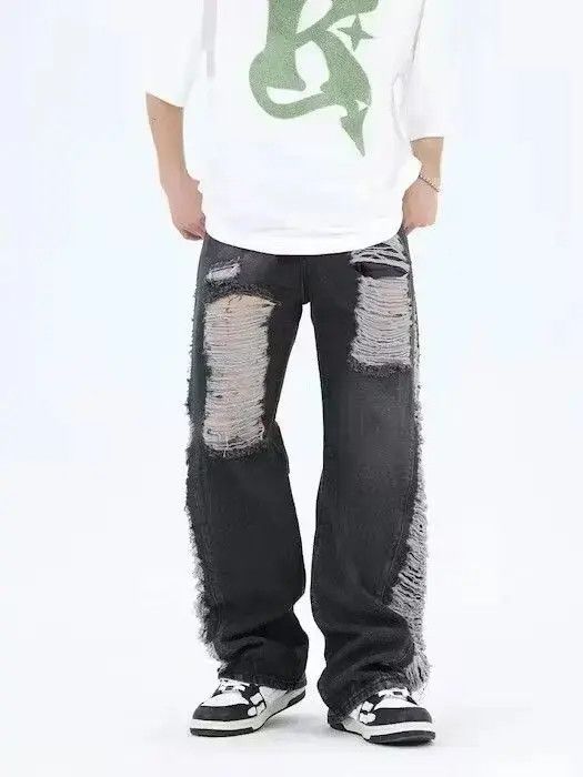Japanese Brand Baggy distressed black jeans Size US 34 / EU 50 - 1 Thumbnail