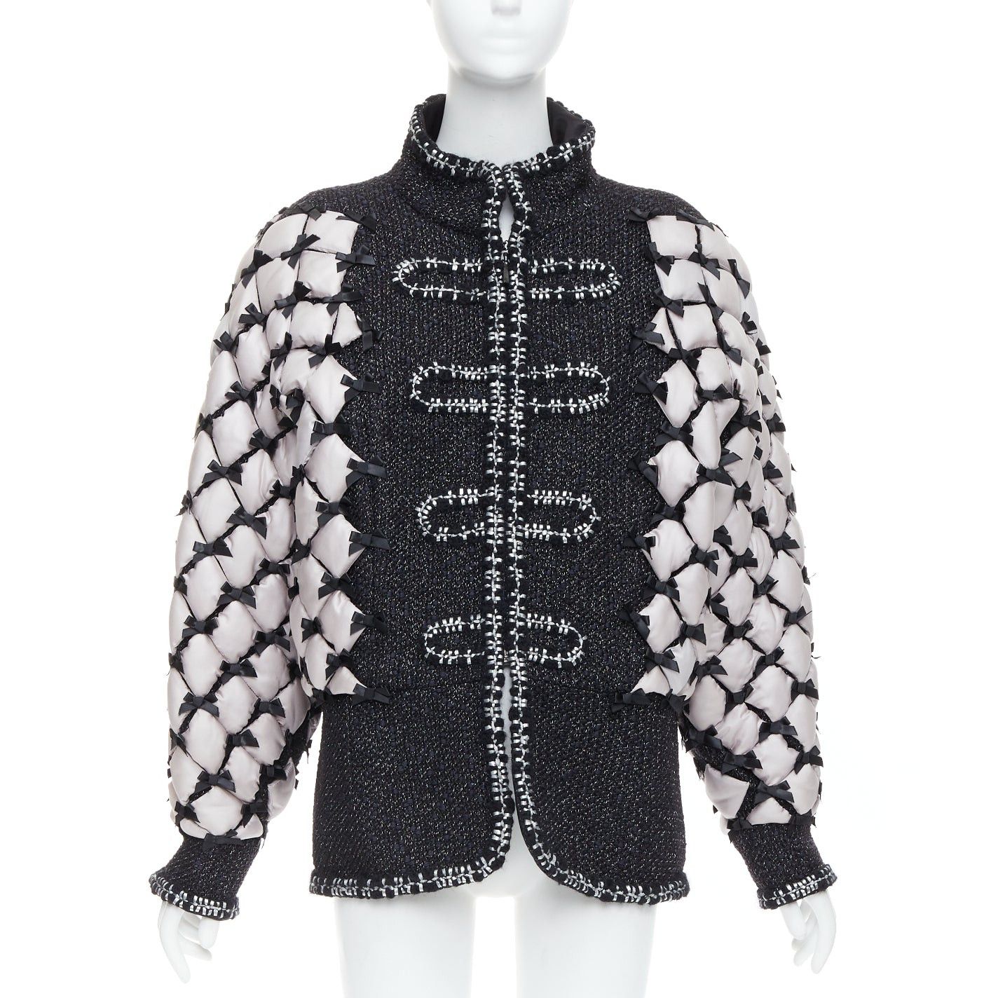 Chanel rare CHANEL 15A Brasserie Runway black tweed white quilted tromp loeil layered jacket FR50 Size XXL / US 16-18 / IT 52-54 - 1 Thumbnail