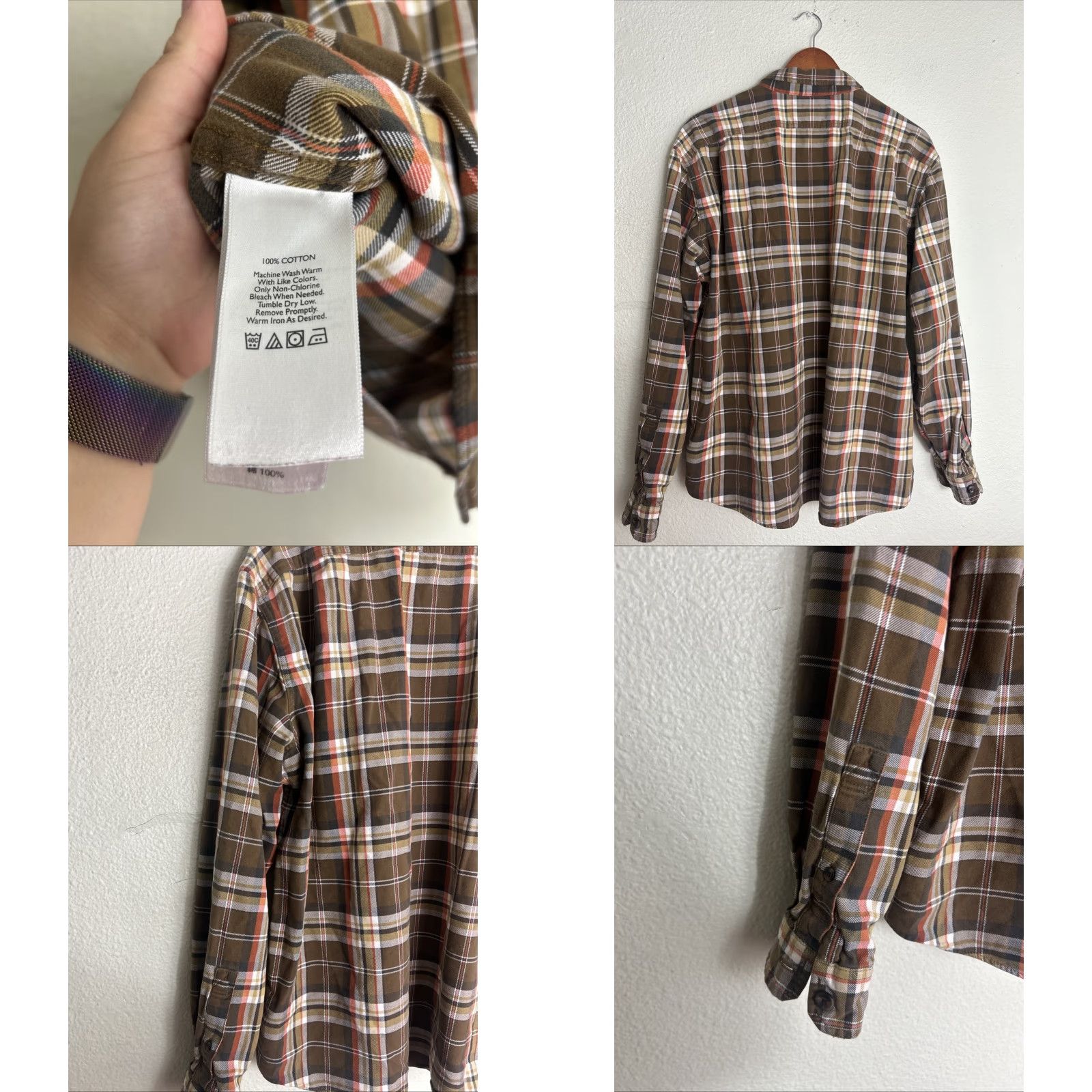 Eddie Bauer Eddie Bauer Mens XL Long Sleeve Plaid Flannel Shirt Orange Brown Cotton Size US XL / EU 56 / 4 - 8 Thumbnail
