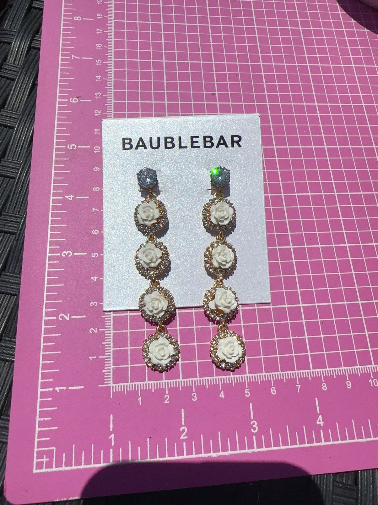 Designer Baublebar gold tone diamonds paved white roses tassels Size ONE SIZE - 5 Thumbnail