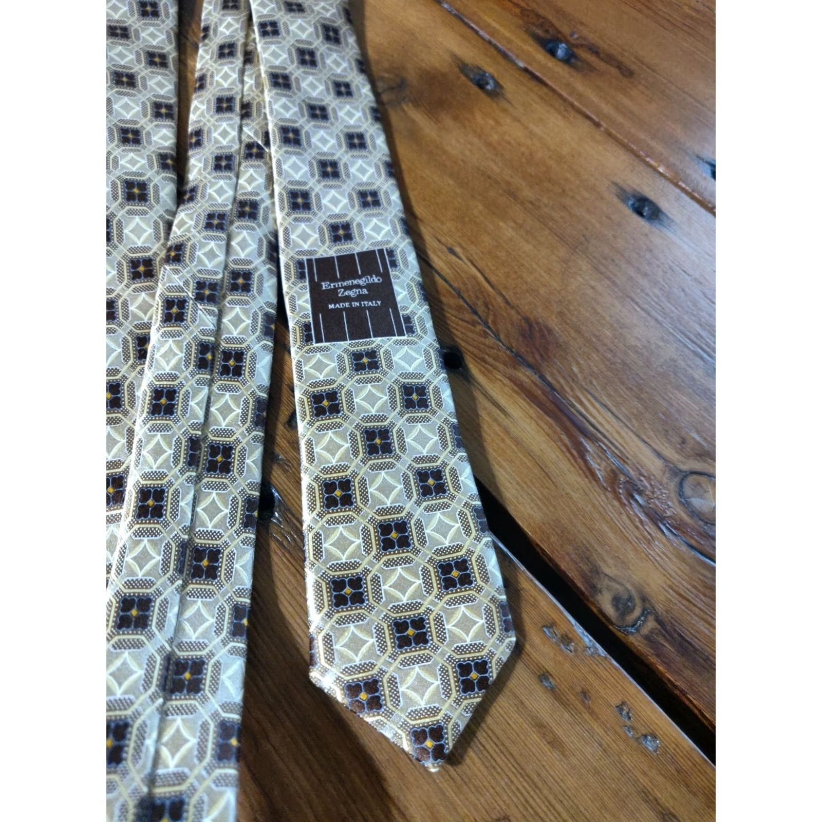 Ermenegildo Zegna Ermenegildo Zegna Tie Gold Geometric 100% Silk Designer Neck Made in Italy Men's Size ONE SIZE - 4 Thumbnail