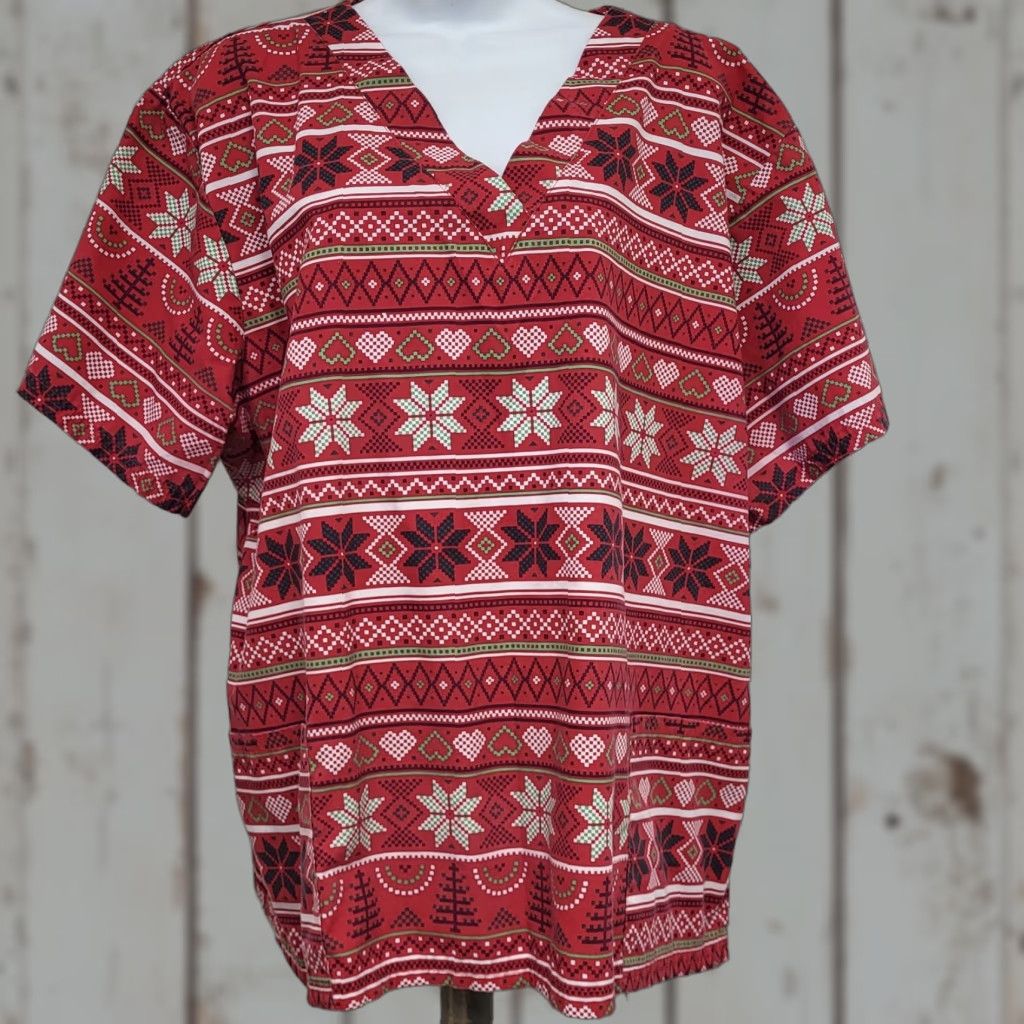 Buttero BUTTER SOFT Scrub Top Womens XL Red/White Snowflakes Christmas Short Sleeve Size XL / US 12-14 / IT 48-50 - 1 Thumbnail