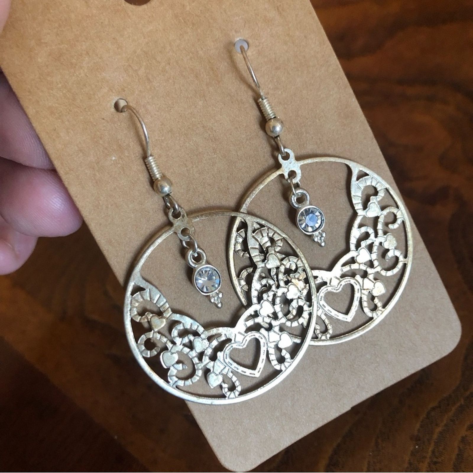 Jewelry Heart filigree rhinestone accent dangle earrings Size ONE SIZE - 2 Thumbnail