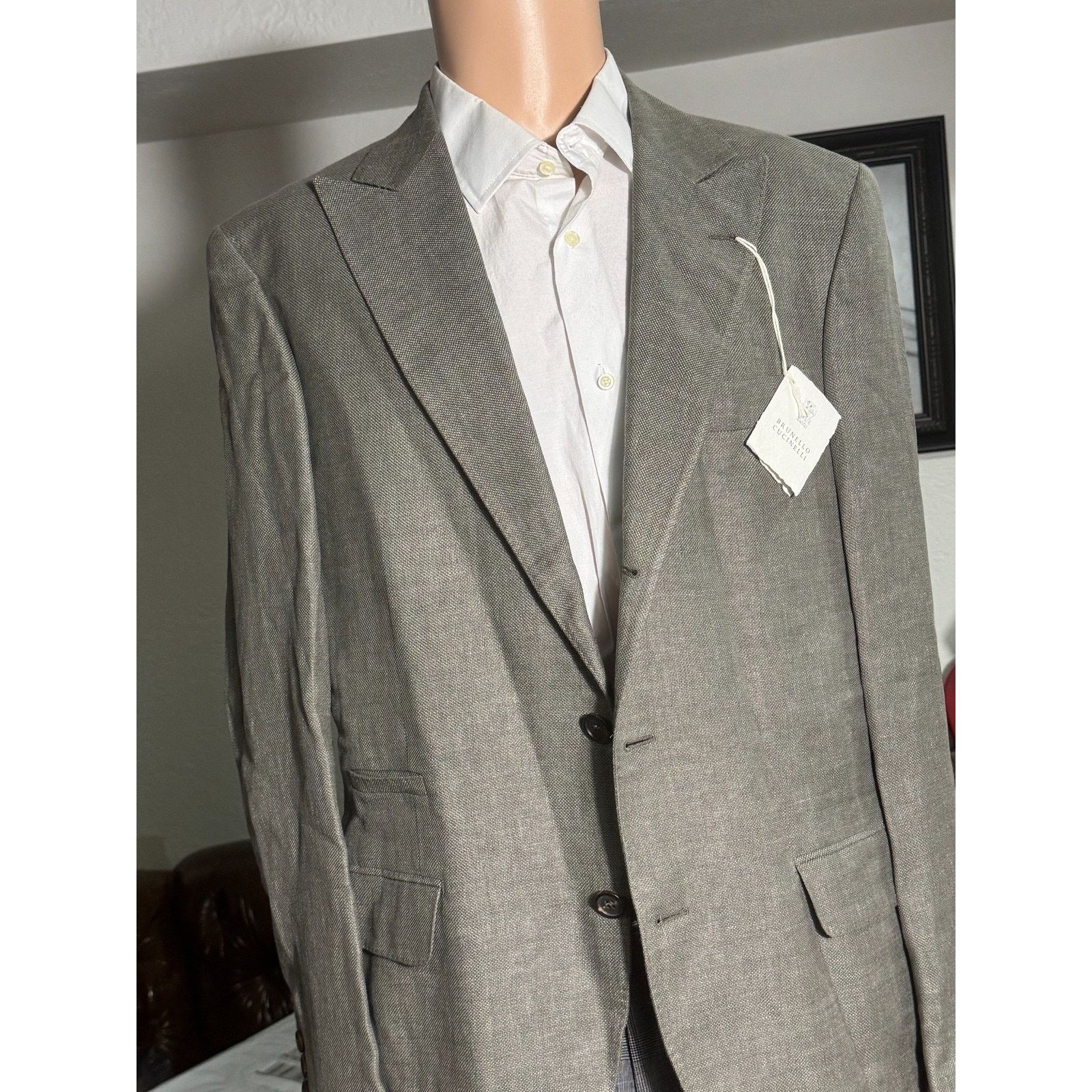Brunello Cucinelli Brunello Cucinelli Peak Lapel Taupe W Silk Sport Coat 40R Size 40R - 4 Thumbnail