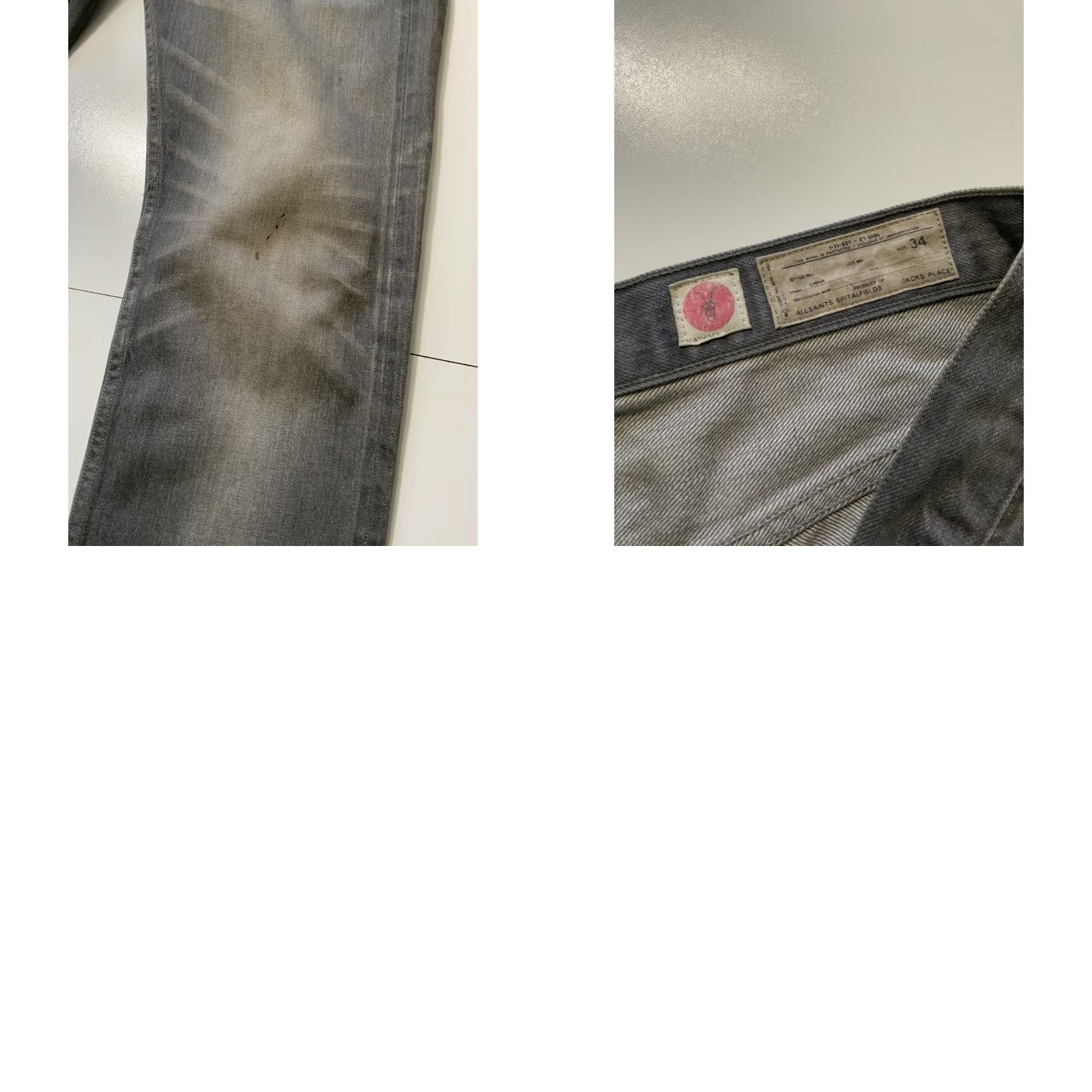 Allsaints VINTAGE AllSaints Spitalfields Kalashnikov Iggy Grey Button Fly Denim Jeans 34 Mens Slim Gray 34x34 Size US 34 / EU 50 - 8 Thumbnail