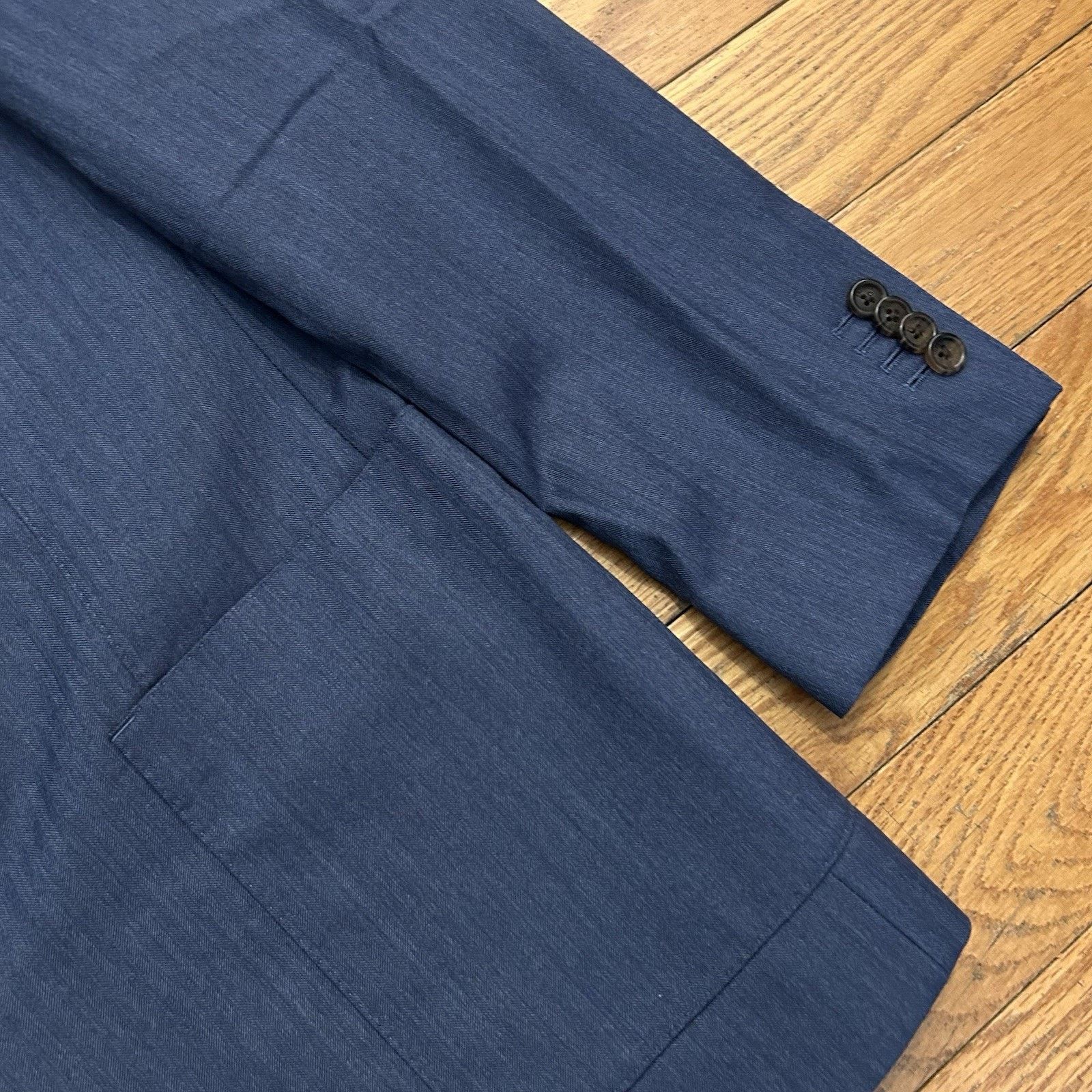 Proper Cloth Drago S130s Slate Herringbone 100% Wool Jacket Suit Blazer Size 46R - 3 Thumbnail