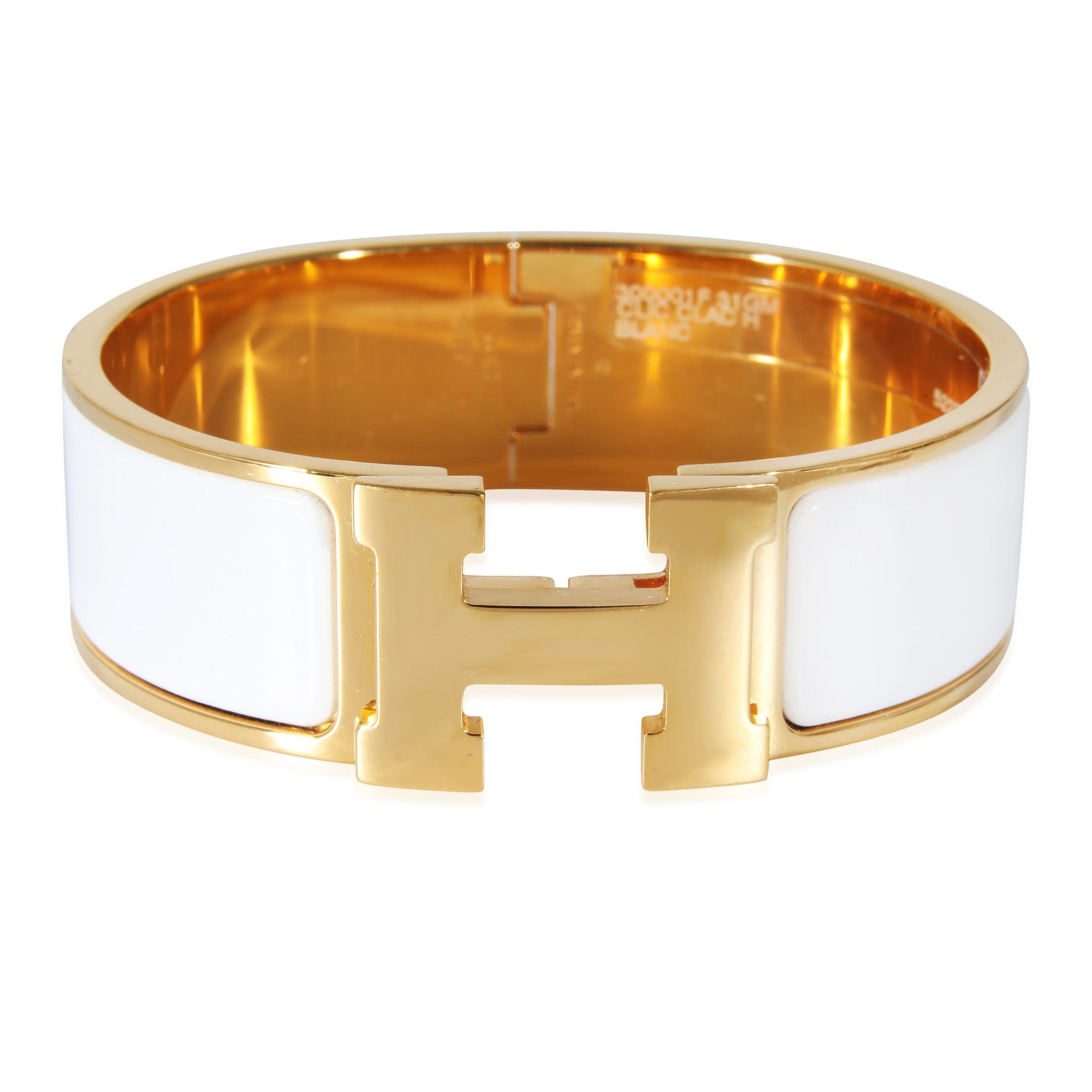 image of Hermes Gold Plated Hermès Clic Clac H Bracelet In Blanc in Yellow, Women's