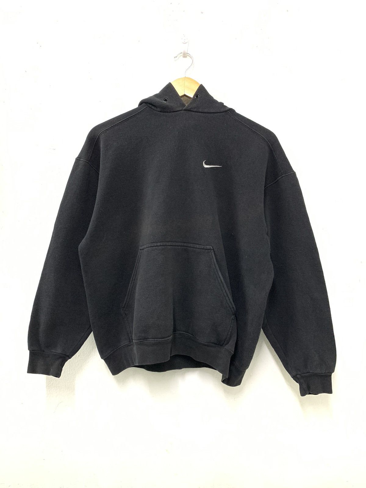 image of Nike Hoodie Embroidered Swoosh in Faded Black, Men's (Size Medium)